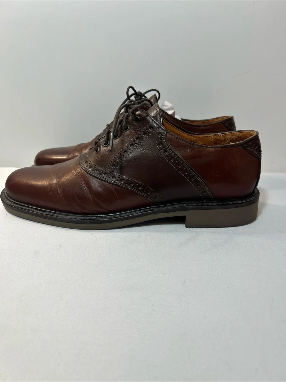 Men's Classic Brown Leather Oxford Shoes with Brogue Detailing Made In Italy Vtg